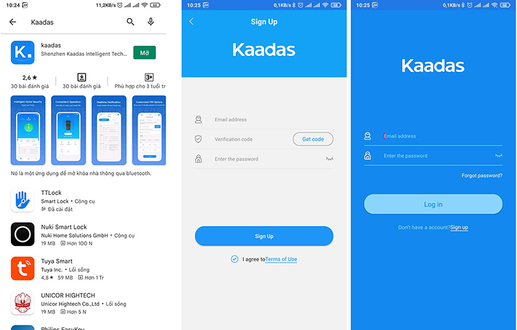 Tải app Kaadas và đăng ký